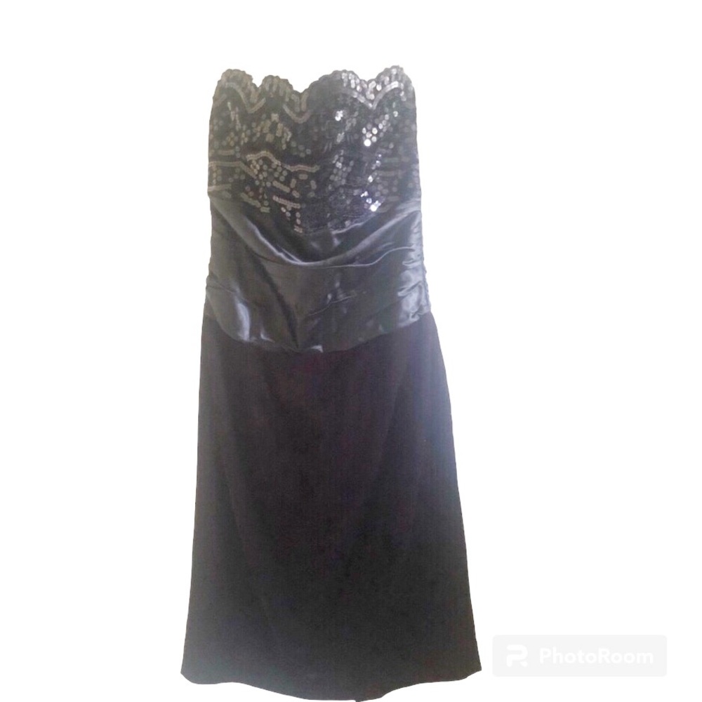 vintage Scott McClintock black sequin bodice satin big bow strapless dress